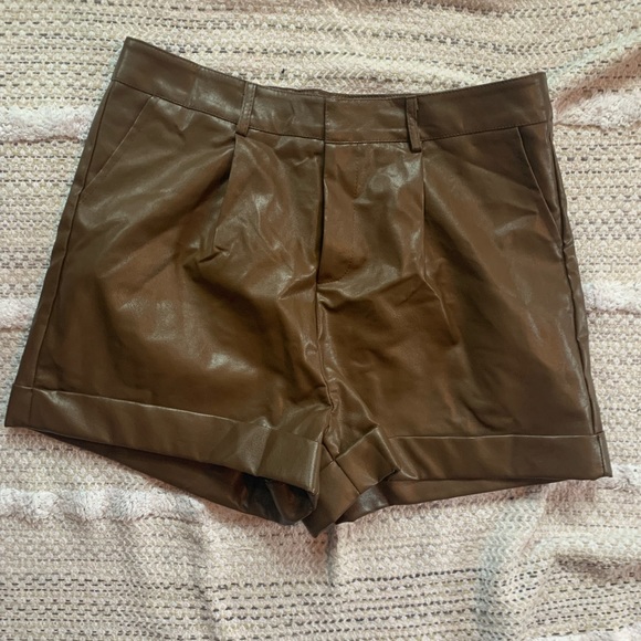 Pants - NEW HIGH WAISTED BROWN LEATHER MOM SHORTS